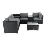 7PC Outdoor Wicker Loveseat Setting with Storage Corner (Black) - Top-Down View