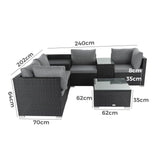 7PC Outdoor Wicker Loveseat Setting with Storage Corner (Black) - Extra Image