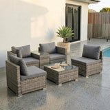 Outdoor Modular Lounge Sofa with Wicker End Table Set - Front View