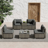Outdoor Modular Lounge Sofa with Wicker End Table Set - Side View
