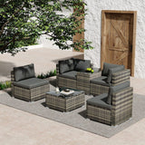 Outdoor Modular Lounge Sofa with Wicker End Table Set - Top-Down View