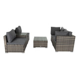 Outdoor Modular Lounge Sofa with Wicker End Table Set - Rear View