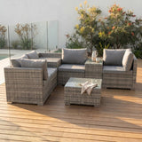 7PC Outdoor Wicker Lounge with Storage Corner (Grey) - Front View