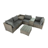 7PC Outdoor Wicker Lounge with Storage Corner (Grey) - Close-Up Angle