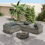 7PC Outdoor Wicker Lounge with Storage Corner (Grey) - Front View