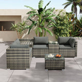 7PC Outdoor Wicker Lounge with Storage Corner (Grey) - Side View