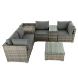 7PC Outdoor Wicker Lounge with Storage Corner (Grey) - Top-Down View