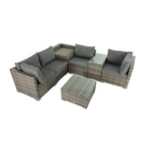 7PC Outdoor Wicker Lounge with Storage Corner (Grey) - Rear View