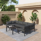 Outdoor Minimalist Charcoal Grey 7-Piece Lounge Set - Side View