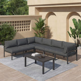Outdoor Minimalist Charcoal Grey 7-Piece Lounge Set - Top-Down View