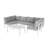 Outdoor White Modern 7 Piece Lounge Set - Rear View