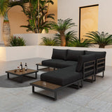 Modern Outdoor 7 Piece Lounge Set with Slatted Polywood Design Tables - Side View