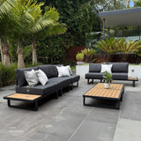 Modern Outdoor 7 Piece Lounge Set with Slatted Polywood Design Tables - Top-Down View