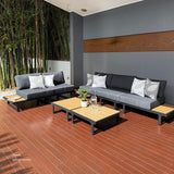 Modern Outdoor 7 Piece Lounge Set with Slatted Polywood Design Tables - 45-Degree Angle