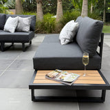 Modern Outdoor 7 Piece Lounge Set with Slatted Polywood Design Tables - Low Angle