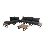 Modern Outdoor 7 Piece Lounge Set with Slatted Polywood Design Tables - Top-Down View