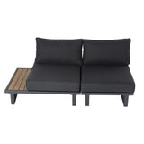 Modern Outdoor 7 Piece Lounge Set with Slatted Polywood Design Tables - 45-Degree Angle
