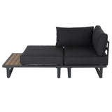 Modern Outdoor 7 Piece Lounge Set with Slatted Polywood Design Tables - Rear View