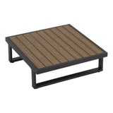Modern Outdoor 7 Piece Lounge Set with Slatted Polywood Design Tables - Low Angle