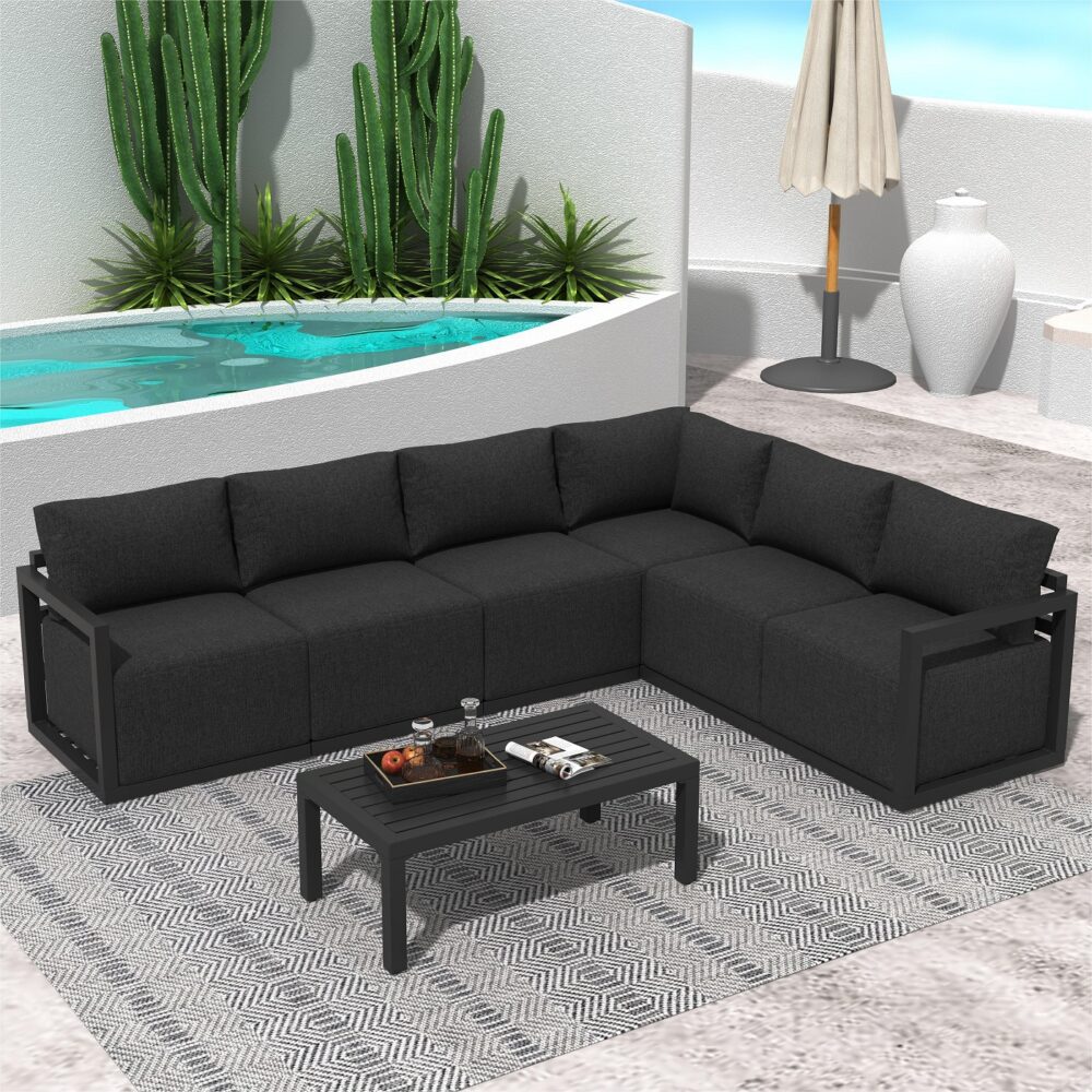 Alfresco Contemporary All-Weather Lounge Set ??Charcoal Grey