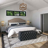 Black Leathaire Ottoman-Rectangular - Side View