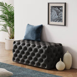 Black Leathaire Ottoman-Rectangular - Front View