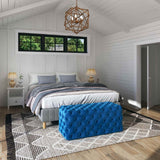 Elsa Navy Blue Velvet Ottoman-Rectangular - Top-Down View