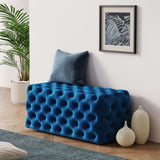 Elsa Navy Blue Velvet Ottoman-Rectangular - Side View