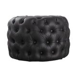 Contemporary Black Leather-look Ottoman with Button - Front View