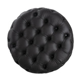 Contemporary Black Leather-look Ottoman with Button - Side View