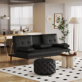 Contemporary Black Leather-look Ottoman with Button - 45-Degree Angle