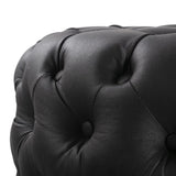 Contemporary Black Leather-look Ottoman with Button - Rear View