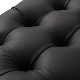 Contemporary Black Leather-look Ottoman with Button - Close-Up Angle
