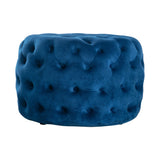 Round Velvet Ottoman in Navy - Front View