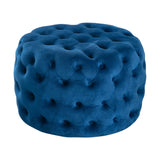 Round Velvet Ottoman in Navy - Side View