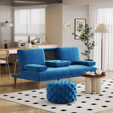 Round Velvet Ottoman in Navy - 45-Degree Angle