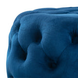 Round Velvet Ottoman in Navy - Rear View