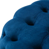 Round Velvet Ottoman in Navy - Close-Up Angle