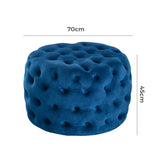 Round Velvet Ottoman in Navy - Low Angle