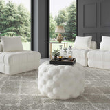 Bouclé White Ottoman-Round - Front View