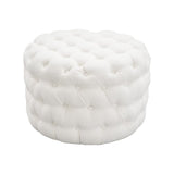 Bouclé White Ottoman-Round - Side View