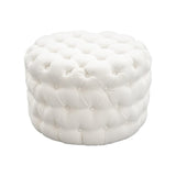 Bouclé White Ottoman-Round - Top-Down View