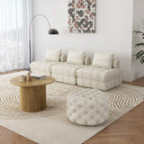 Bouclé White Ottoman-Round - 45-Degree Angle