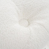 Bouclé White Ottoman-Round - Close-Up Angle