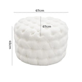Bouclé White Ottoman-Round - Low Angle