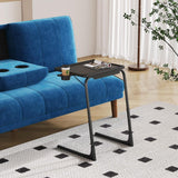 Foldable Table Adjustable Tray Laptop Desk with Removable Cup Holder-Black - Side View