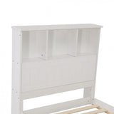 King Single Solid Pine Timber Bed Frame with Bookshelf Storage Headboard- White - 45-Degree Angle