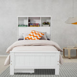 Single Size Solid Pine Timber Bed Frame with Bookshelf Headboard- White - Front View
