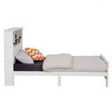 Single Size Solid Pine Timber Bed Frame with Bookshelf Headboard- White - Top-Down View