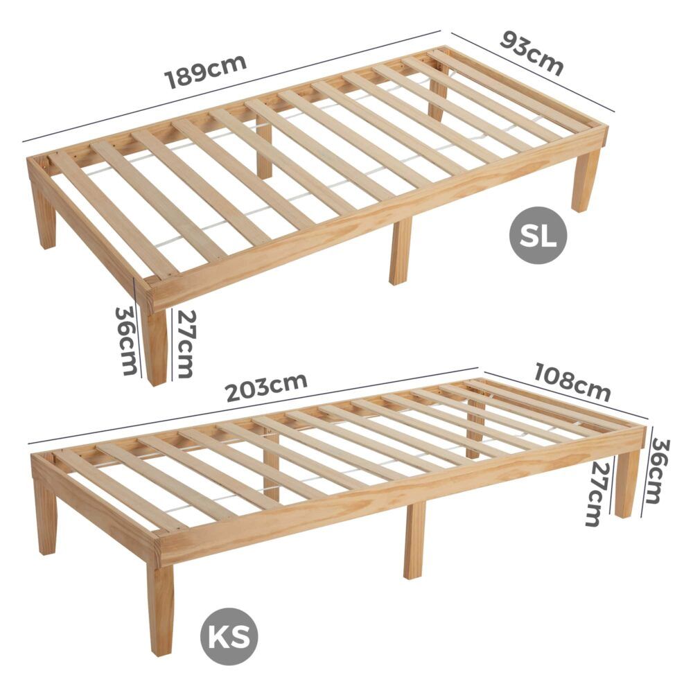 Single Size Warm Wooden Natural Bed Base Frame ? Single